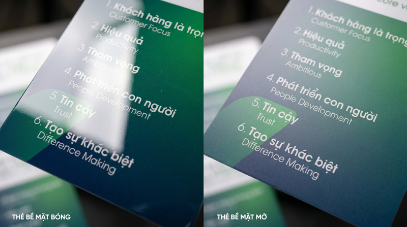 thẻ nhân viên bề mặt bóng và bề mặt mờ