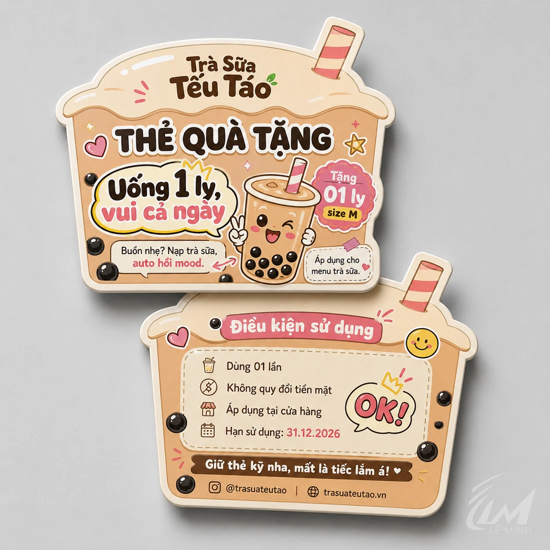 Thẻ quà tặng quán trà sữa - Cắt theo hình dạng yêu cầu - Chất liệu: Nhựa PVC